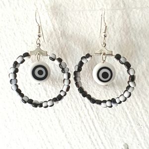 Evil Eye Black & White  Seed Beads Hoop Earings